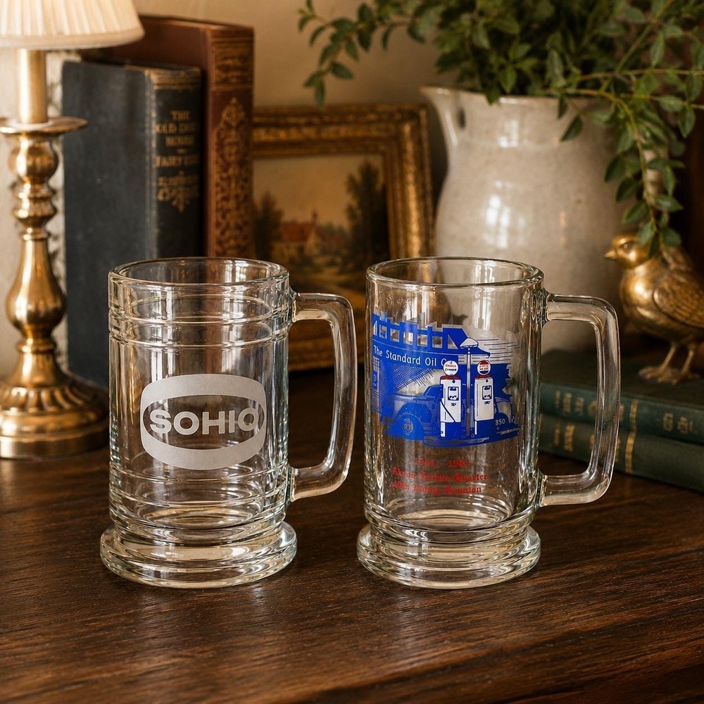 Vintage Sohio Standard Oil Mug Set of 2 - Ohio Gas Station Petroliana Barware
